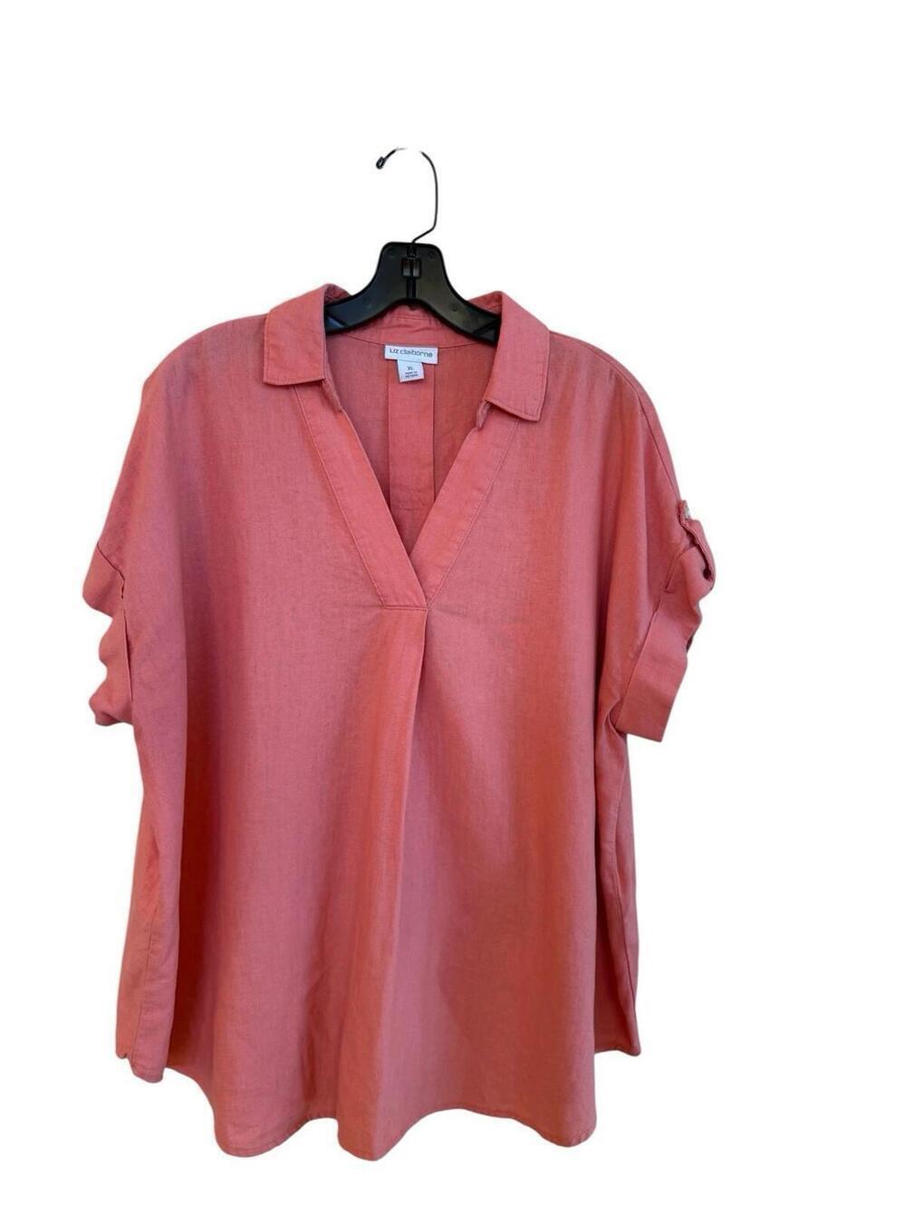 liz claiborne top Linen Blend Top Short Sleeve Sz.XL Peach